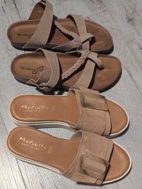 MARELLA and MOUNTAIN SOLE Taupe Suede Slide Sandals Selling As Bundle- Women